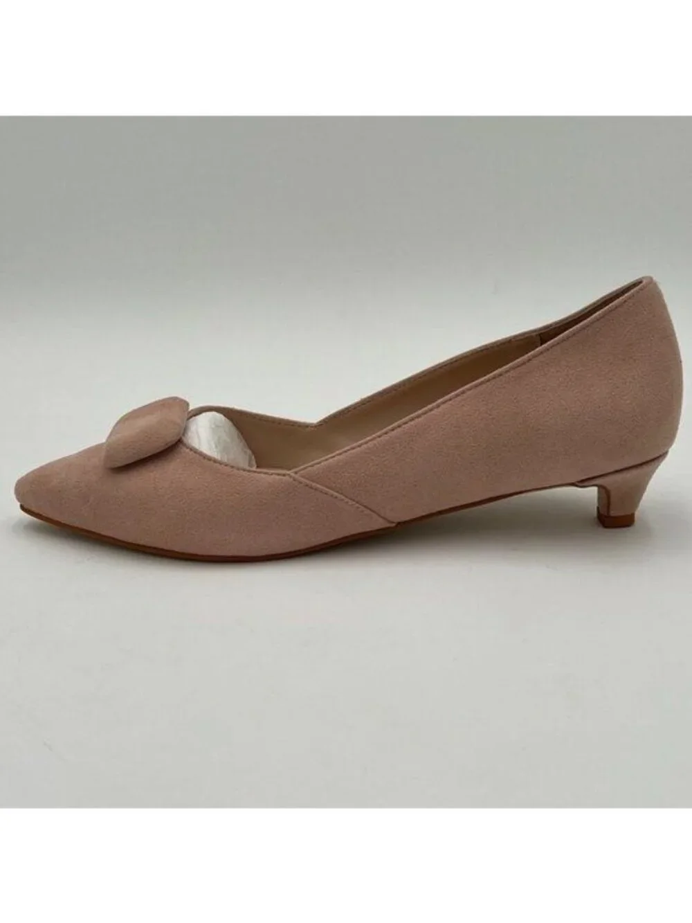 miss left Beige Low Heels Pointy Toe Pump Kitten Heel Slip On Wedding Shoes